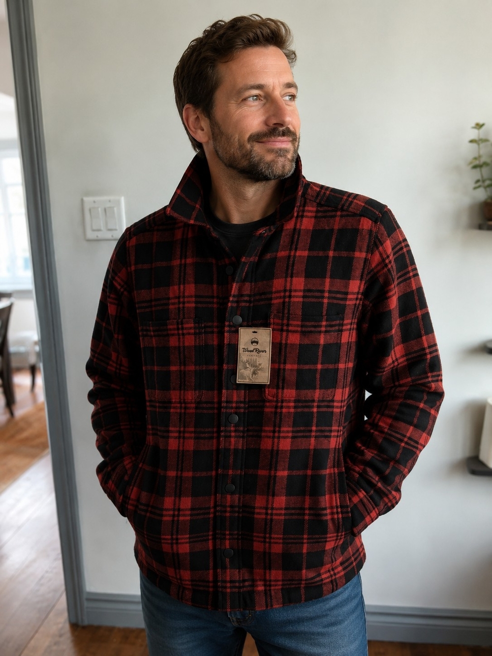 Men's NWT Red Plaid Snap Button Heritage Sherpa Lined Shirt Jacket. Mens S